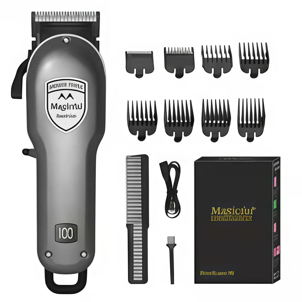 Tondeuse sans fil pour tout usages avec accessoires, idéale pour une coupe nette et précise à domicile.