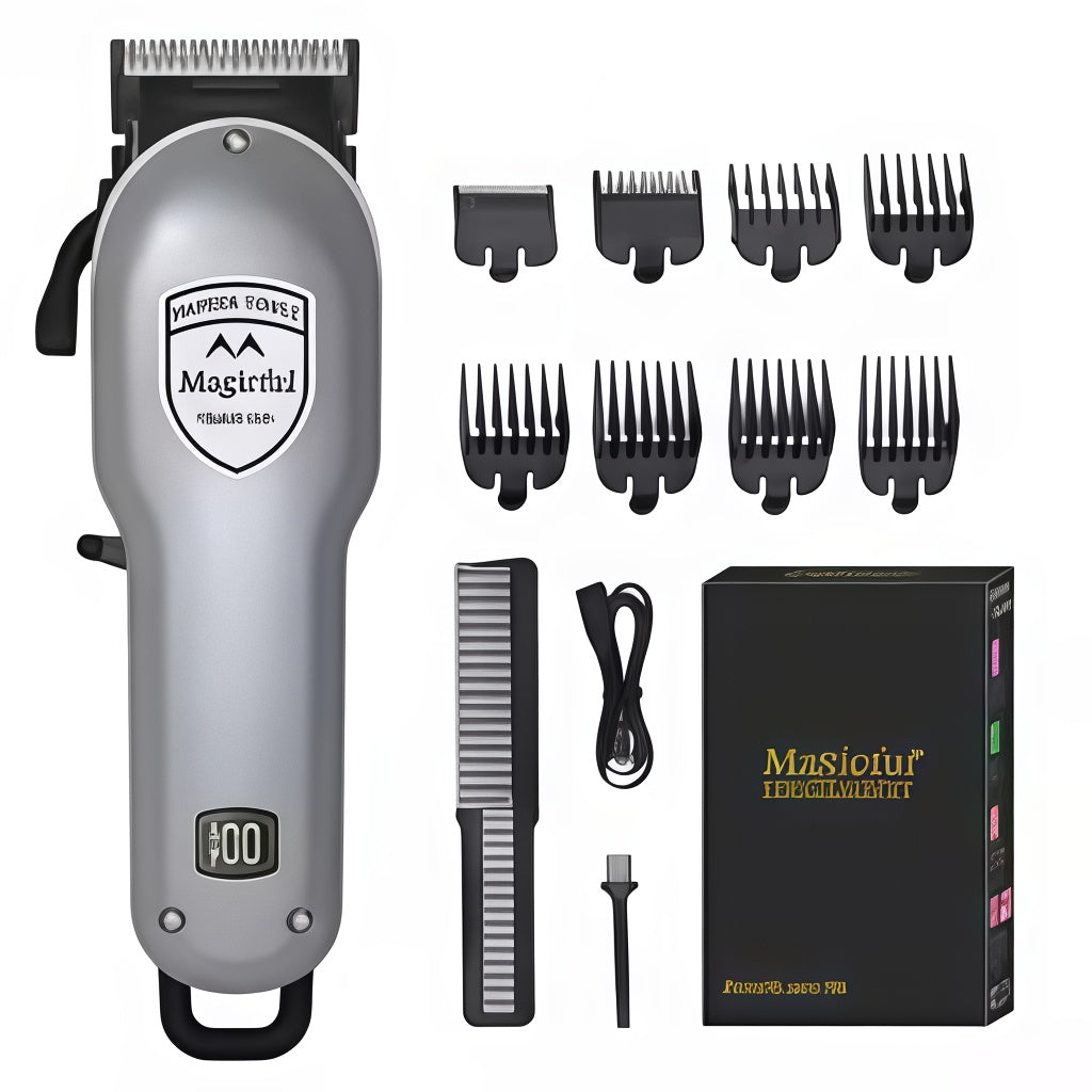 Tondeuse sans fil pour tout usages avec accessoires, parfaite pour une coupe professionnelle à domicile.